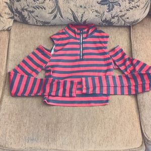 Red and Black Striped Long Sleeve CropTop